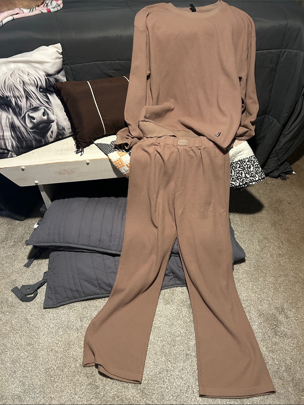 Wide-Leg Lounge Pants Set in Taupe